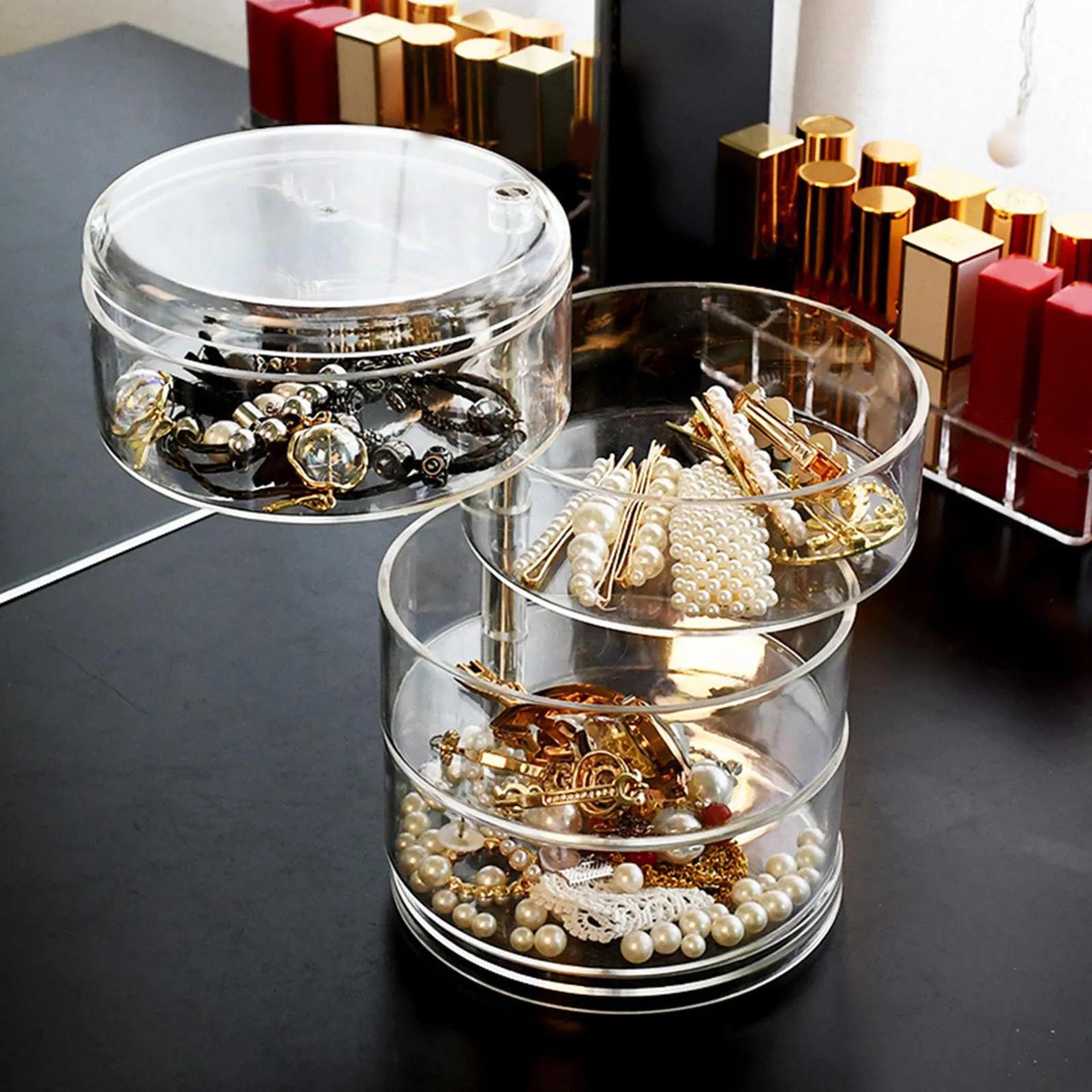 1Pcs Jewelry Storage Box Four Layers Transparent Makeup Organizer Holder Desktop Storage Case for Women Home Dorm