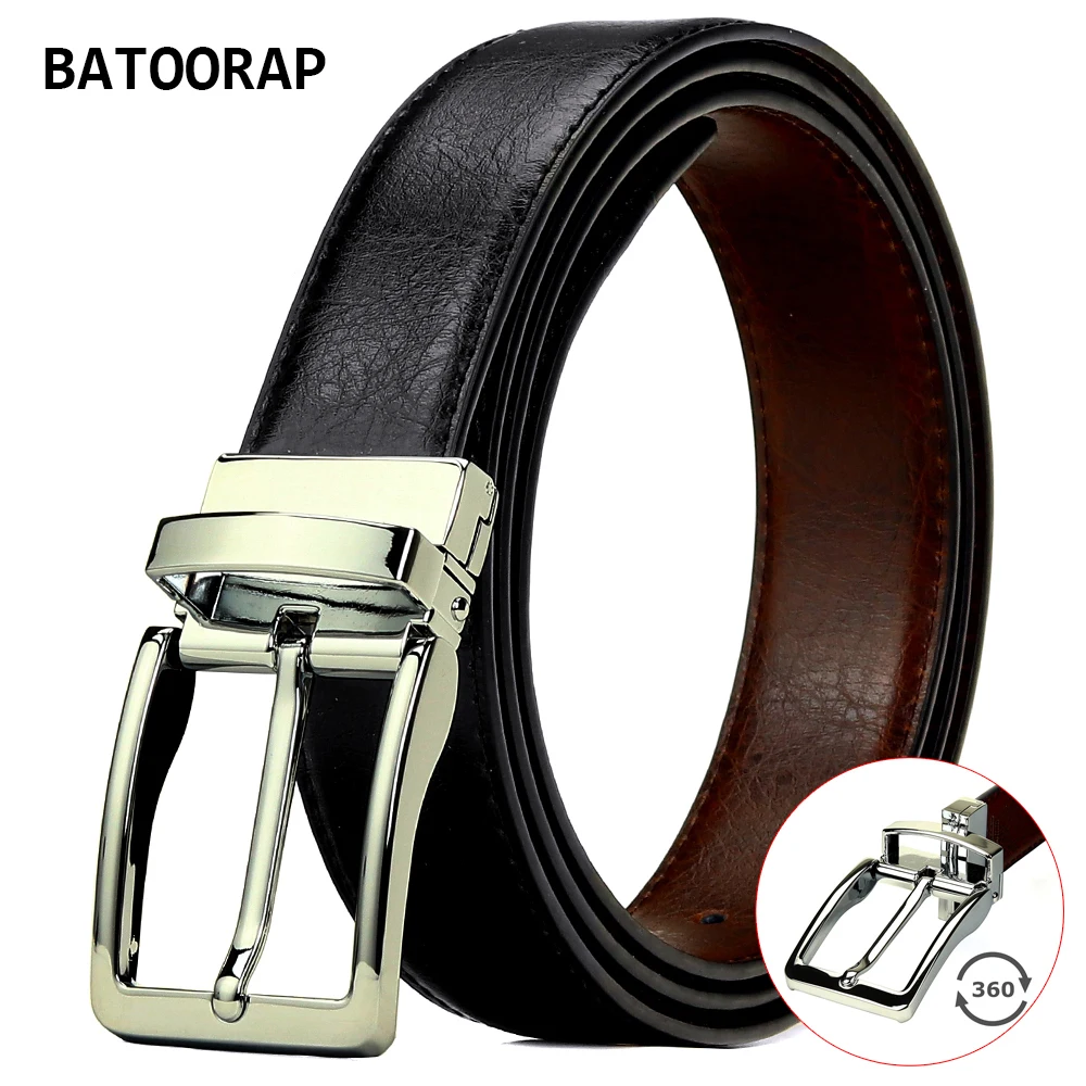 

BATOORAP Men'S Belt Genuine Leather Chrome Pin Buckle Simple And Creative 360° Rotation Can Be Used On Both Sides Black Or Brown