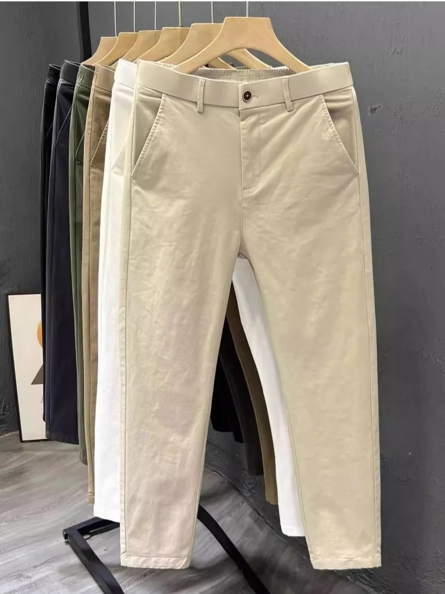 Été mince pur coton jambe droite pantalons décontractés hommes neuf points pantalons amples Version à la mode pantalons pour hommes amples pantalons kaki