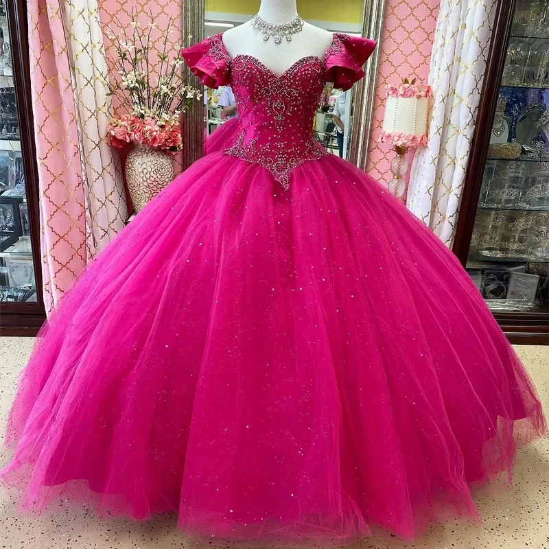 

NB67 Customized Rose Red Quinceanera Dresses Ball Gown Beads Crystal Sweet 16 Dresses Birthday Party Prom Wear vestidos 15 Anos