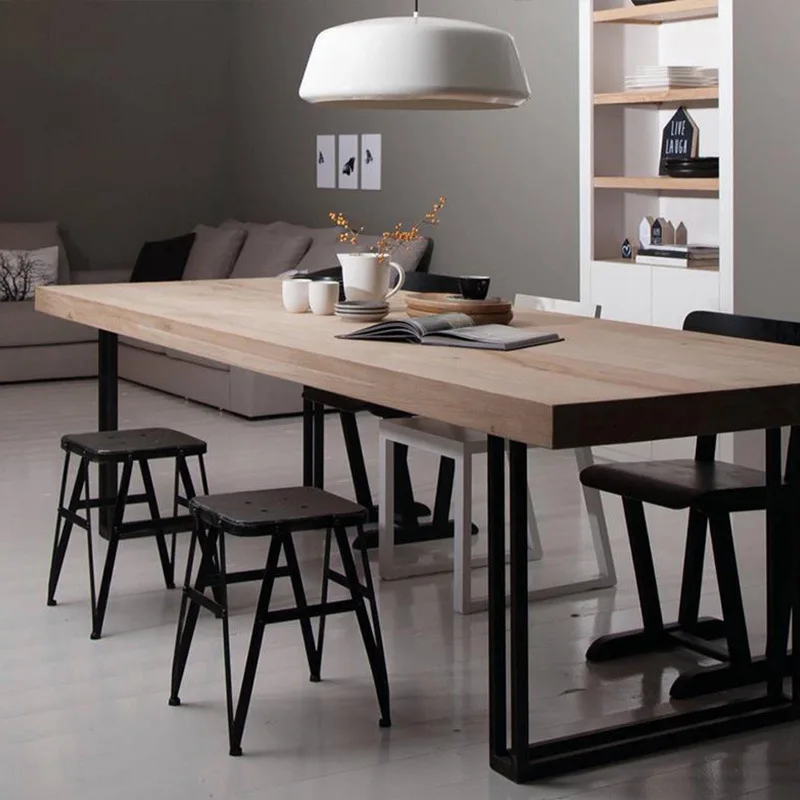 Solid wood workbench table Industrial style conference Long Wrought iron computer  Black desk Simple long