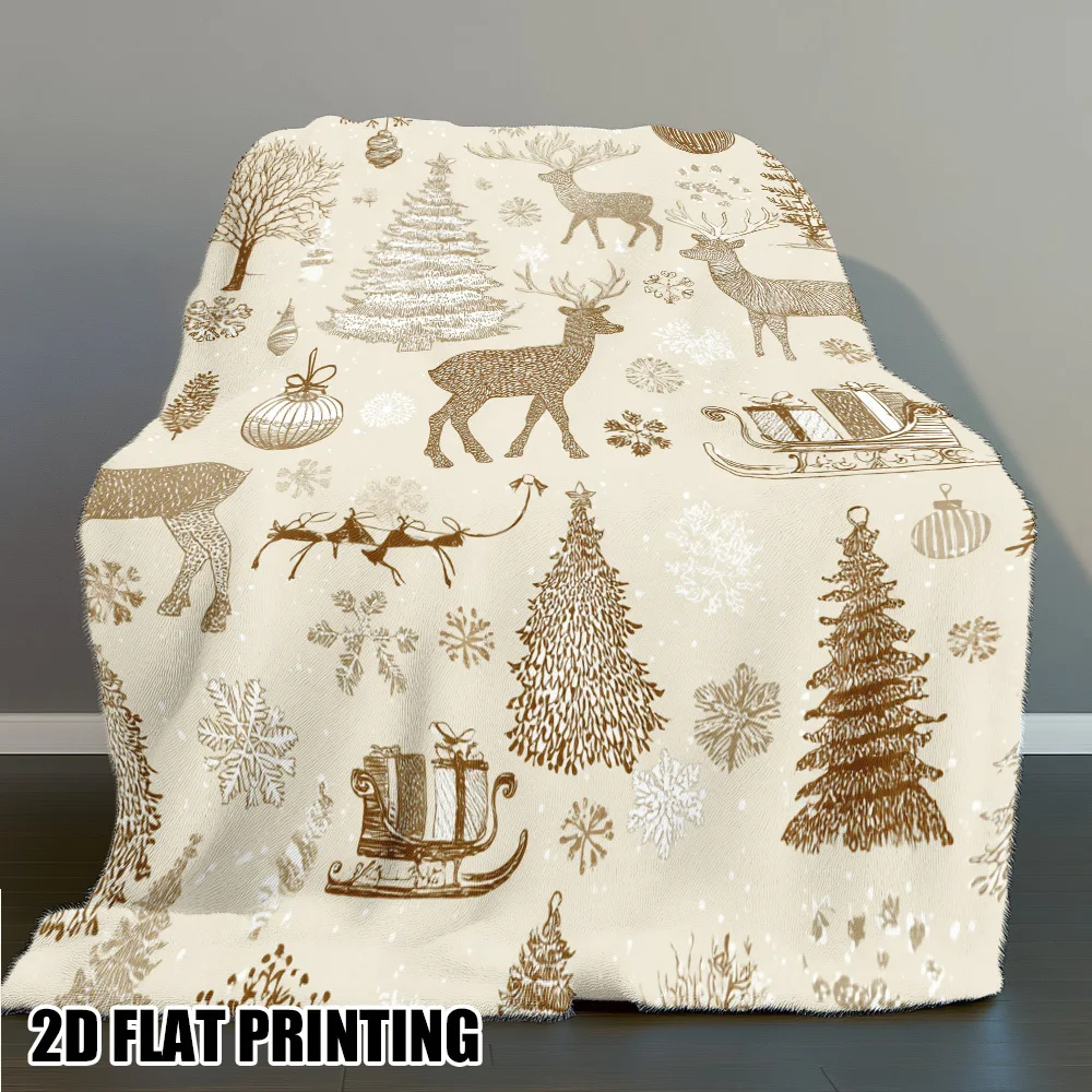 [بطانية عيد الميلاد فائقة النعومة] قطعة واحدة من بطانية عيد الميلاد الفاخرة فائقة النعومة - مشاهد الشتاء العتيقة مع الرنة ورقائق الثلج