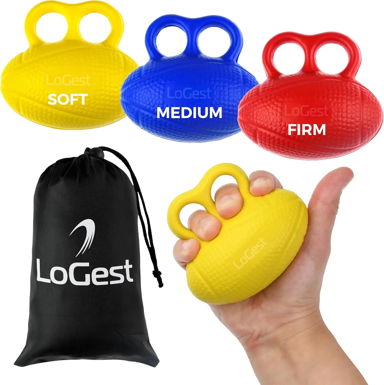 LoGest 3 Pack Hand Strengthener Devices Ball Exercisers - 3 Level Set for Therapy, Arthritis and Carpal Tunnel - Lightweigt Trai