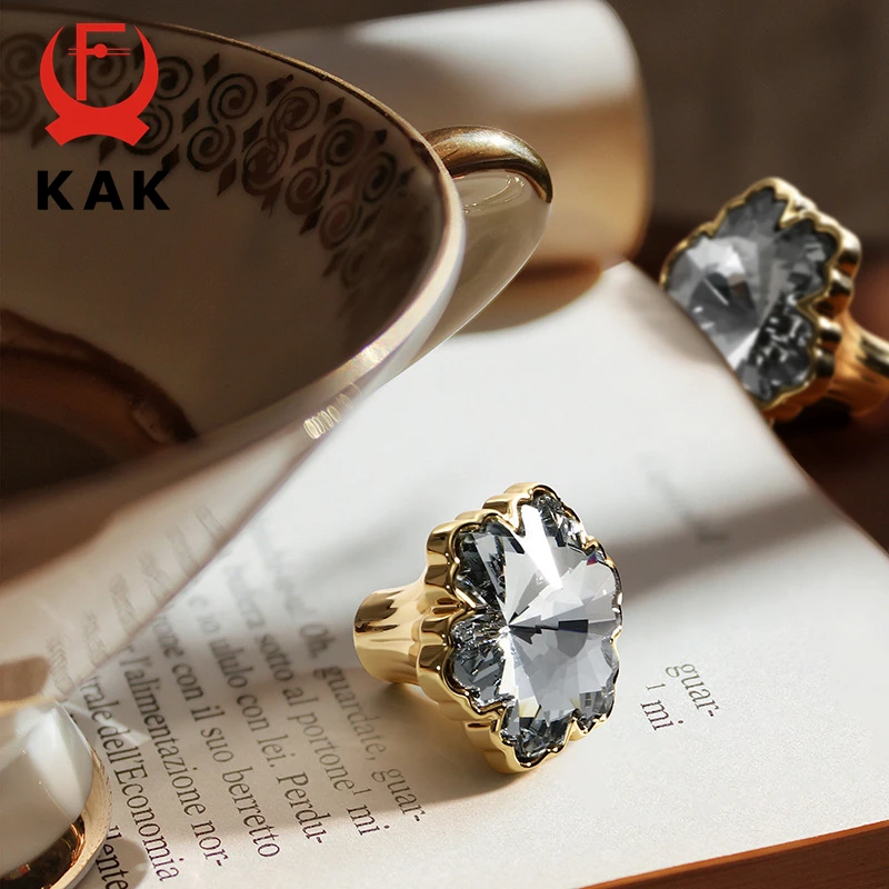 KAK Snowflake Crystal Diamond Furniture Handles Cabinet Knobs and Handles Black Kitchen Handle Shoe Cabinet Drawer Knobs Hardwar