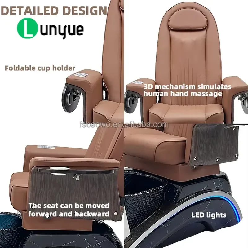 Luxury Anti Acetone Leather Pedicure Chair with Crystal Basin Fiberglass Base Body Massage Spa Equipment for
