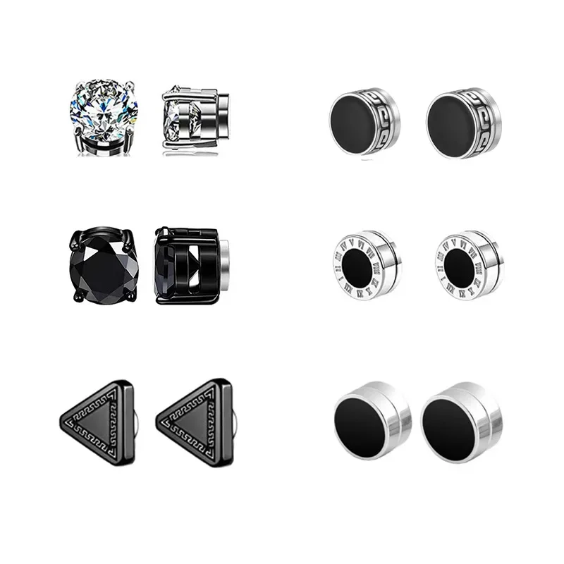 1/6 Pairs Magnetic Ear Clip-on Crystal Stone Strong Magnetic Ear Stud Women Men Punk Zircon Magnet Earrings Non Piercing Jewelry