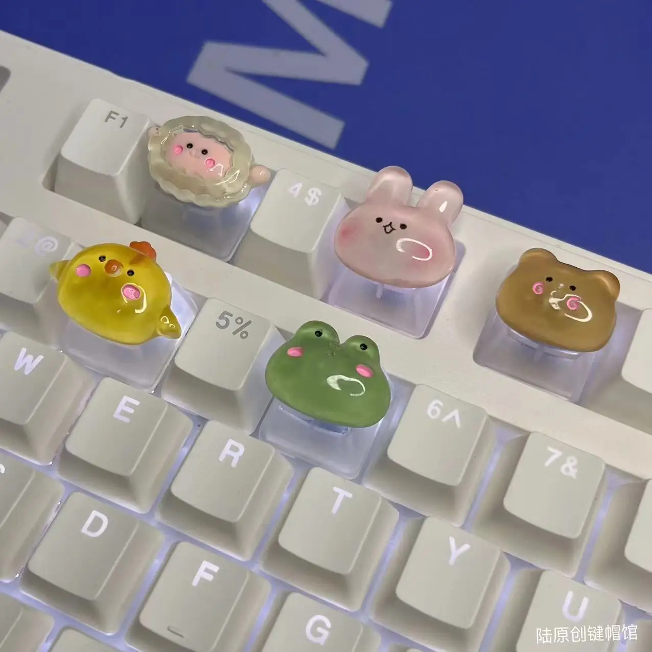 Ice Transparent Cartoon Animal Handmade Pink Rabbit Keycap Creative Translucent Frog Mechanical Keyboard Keycap