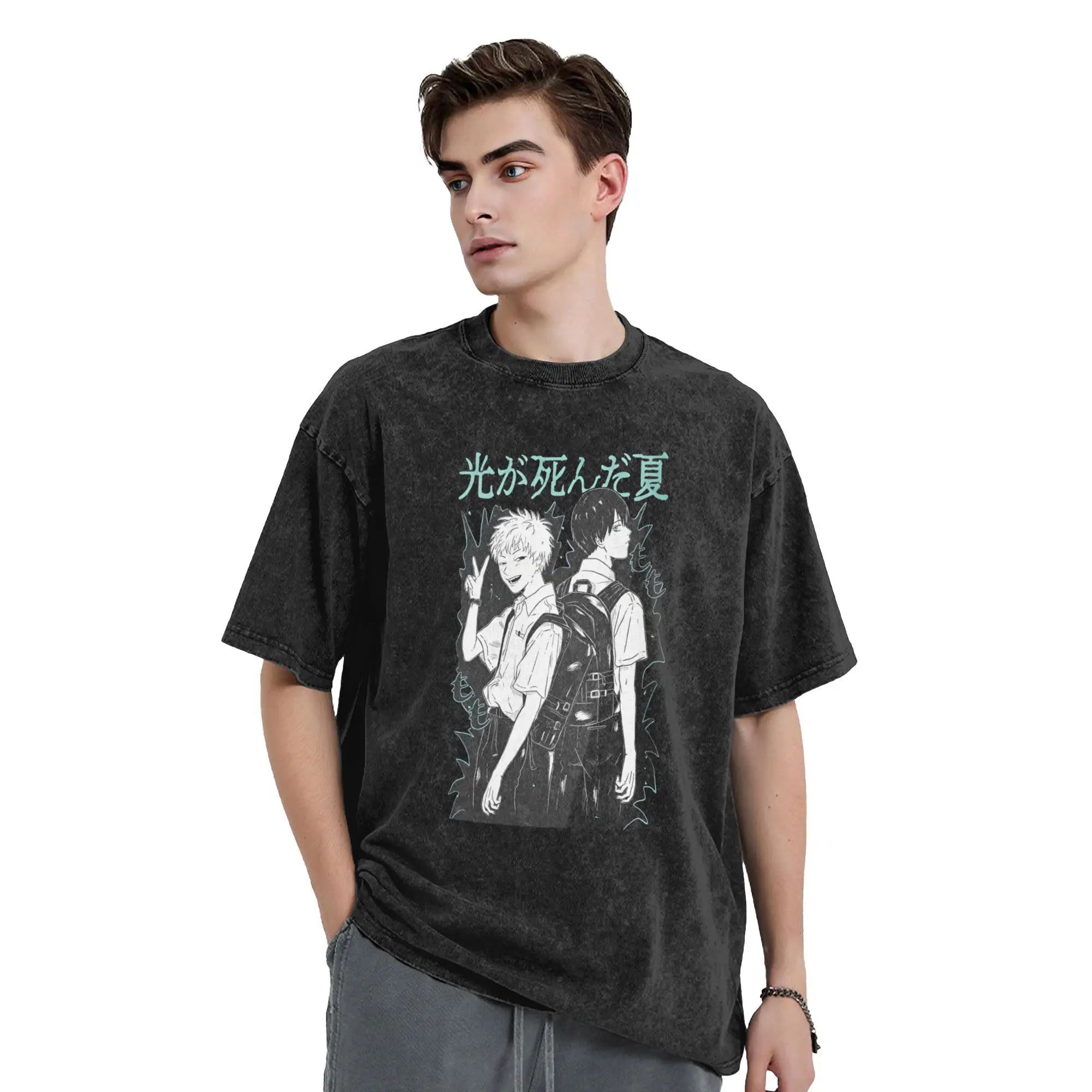 

Уличная стираная футболка в стиле аниме The Summer Hikaru Died, свободные футболки, новинка, футболка для мужчин, летние футболки с эстетическим принтом
