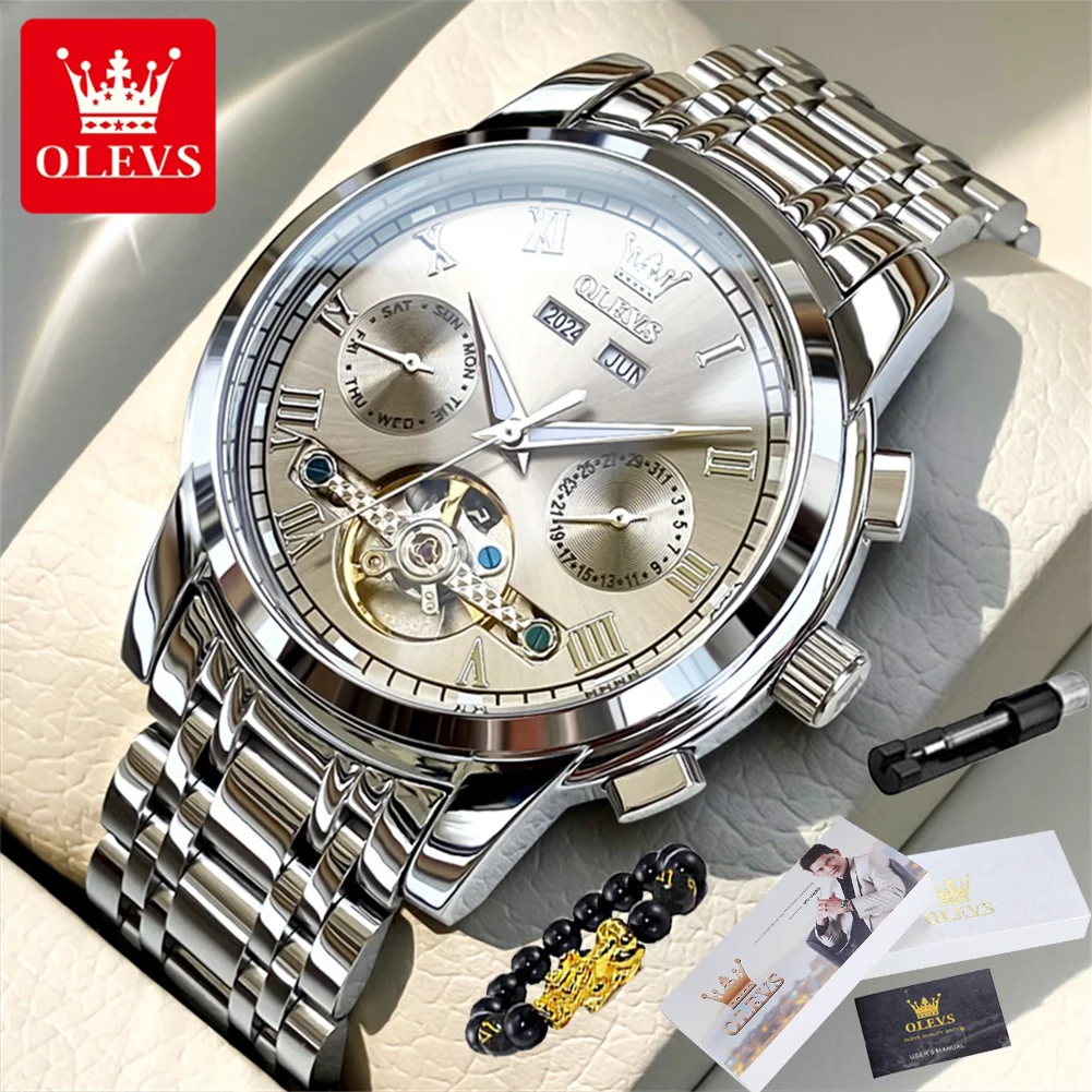 OLEVS 6607 Men\'s Watch High end Fully Automatic Mechanical Business Watch Luxury Brand Skeleton Waterproof Calendar Men\'s Watch