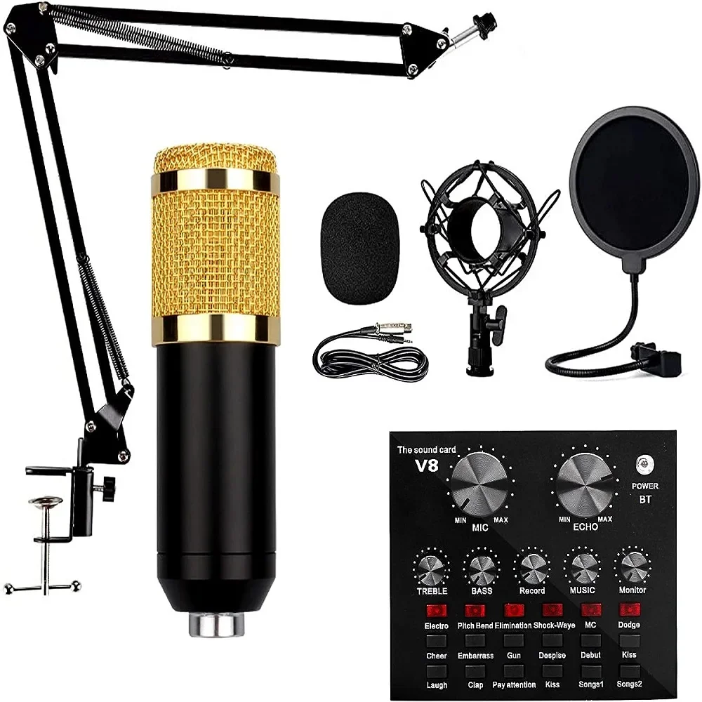 Hot selling Bm800 sound card high quality studio microphone Family Concert condenser recording wired condenser microphone kit