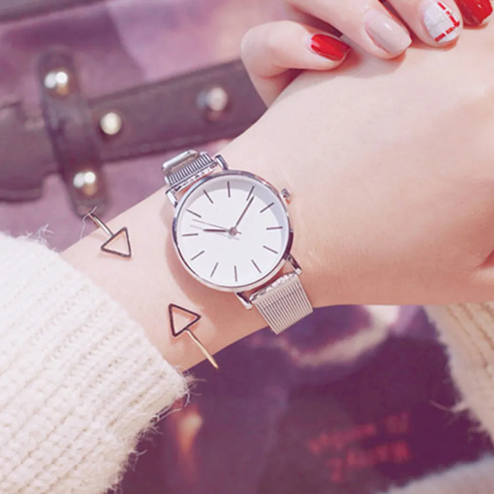 1Pcs Elegant Women Quartz Watch with Comfortable Strap Silver White Dial Stylish Timepiece for Party Travel School Gift