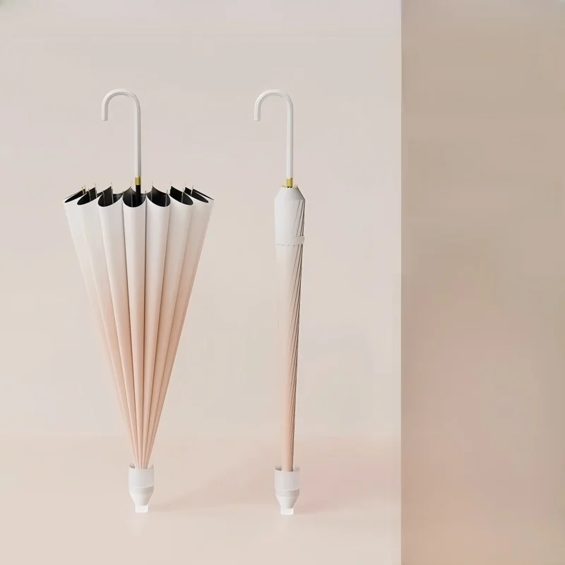 

Зонт от солнца с 16 ребрами и длинной ручкой, черный, резиновый, ветрозащитный, водонепроницаемый, с защитным чехлом, всепогодный, простой дизайн, для домашнего использования