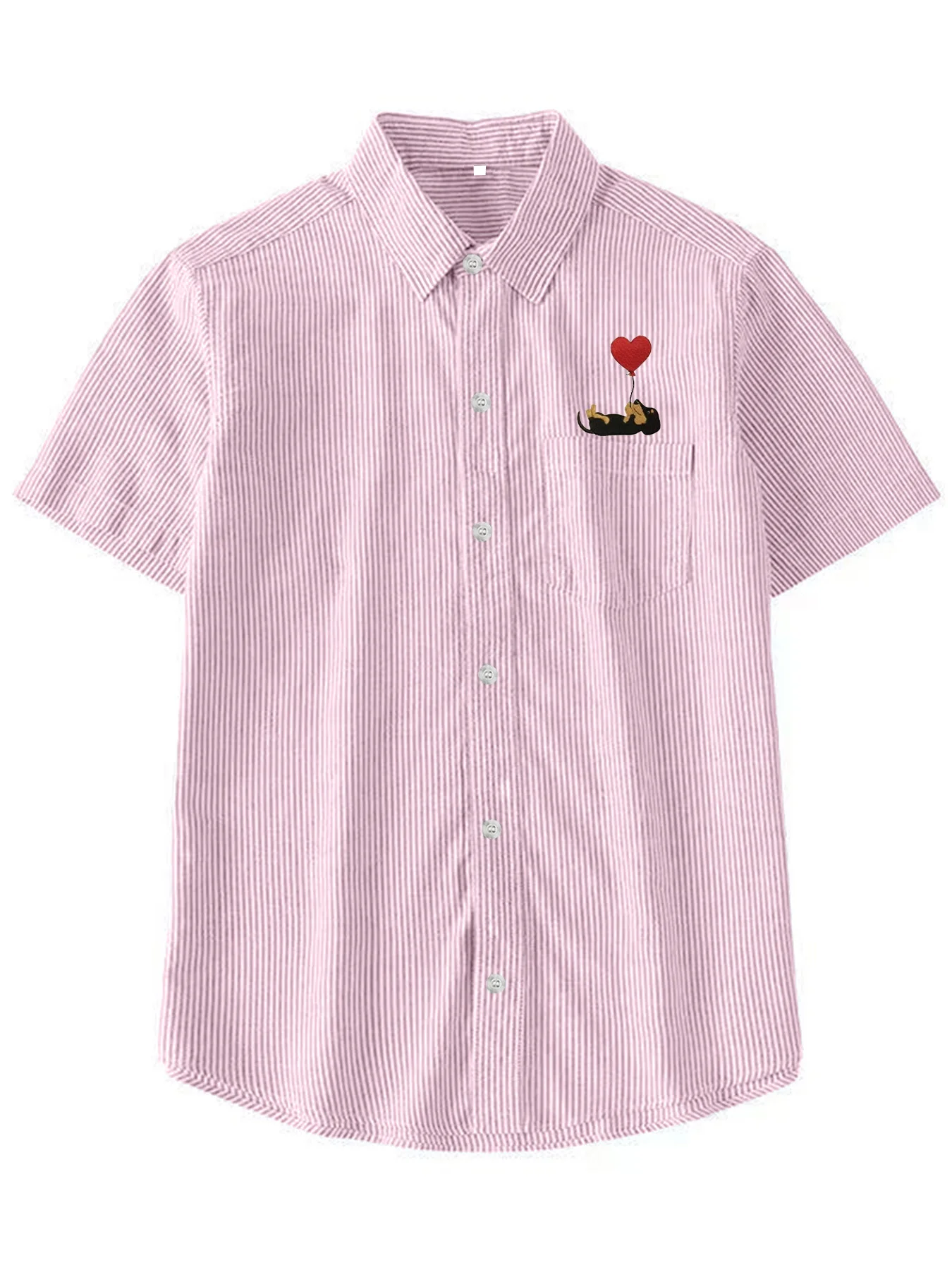 

Trendy men's summer thin short-sleeve shirt with little dog playing with balloon design, casual versatile shirt