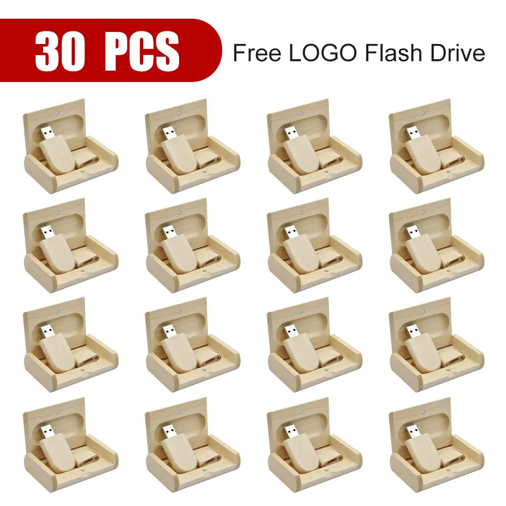 

30PCS/LOT Wooden USB 2.0 Flash Drive 128GB High Speed Pen Drive 64GB 32GB Free Logo Creative Gift Memory Stick U Disk for Laptop