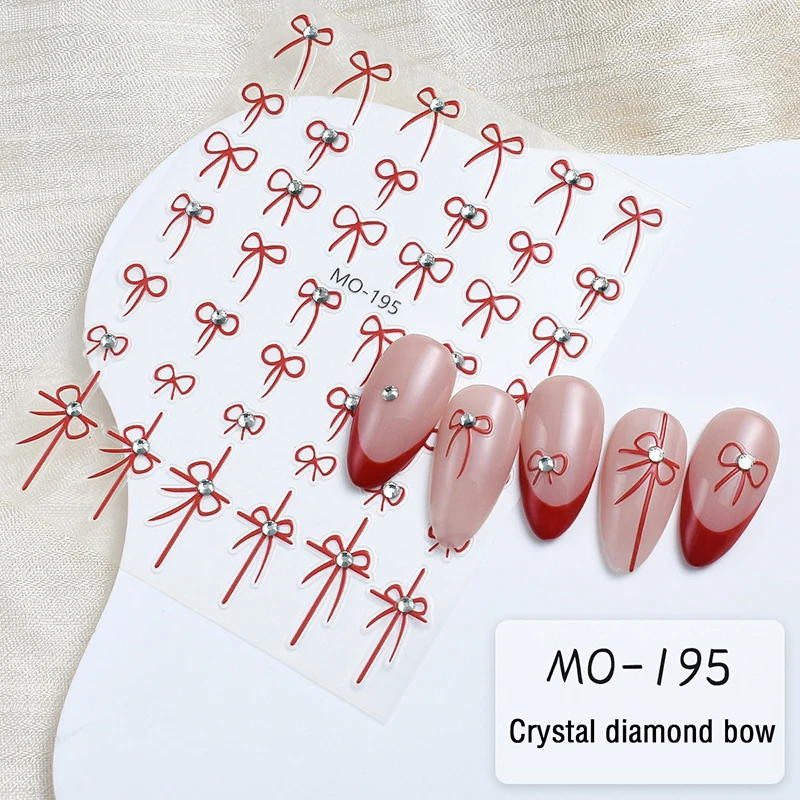 1 Sheet Small Bow Ribbon Bowknot Nail Stickers Nail Art Decoration High Quality Crystal Diamond Design Adhesive Stickers