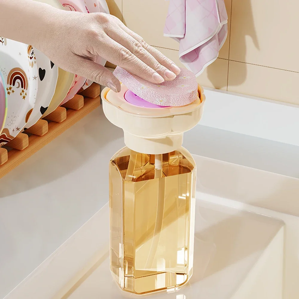 

Flower Dishwashing Detergent Press Home Kitchen Sink Creative Dishwashing Liquid Press Scouring Pad Bowl Brush Liquid Boxes New