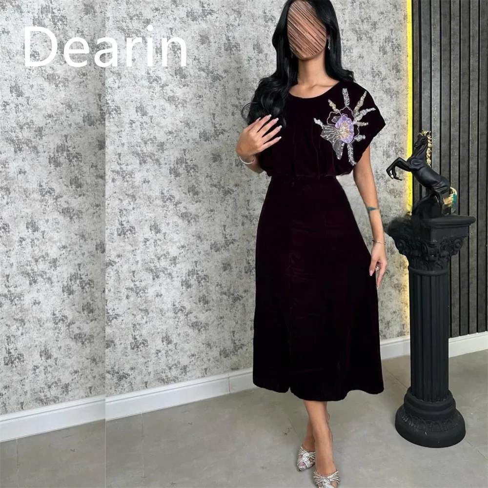 Customized Dearin Scoop Neckline A-line Ankle length Skirts Applique Bespoke Occasion Dresses