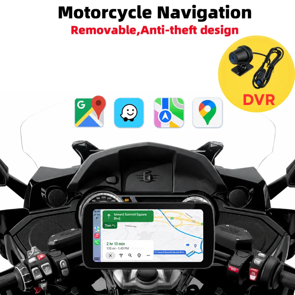 

6.25 inch Wireless CarPlay Moto Android Auto GPS Motorcycle Navigation Portable Digital Motorcycle Dashboard Display Screen DVR