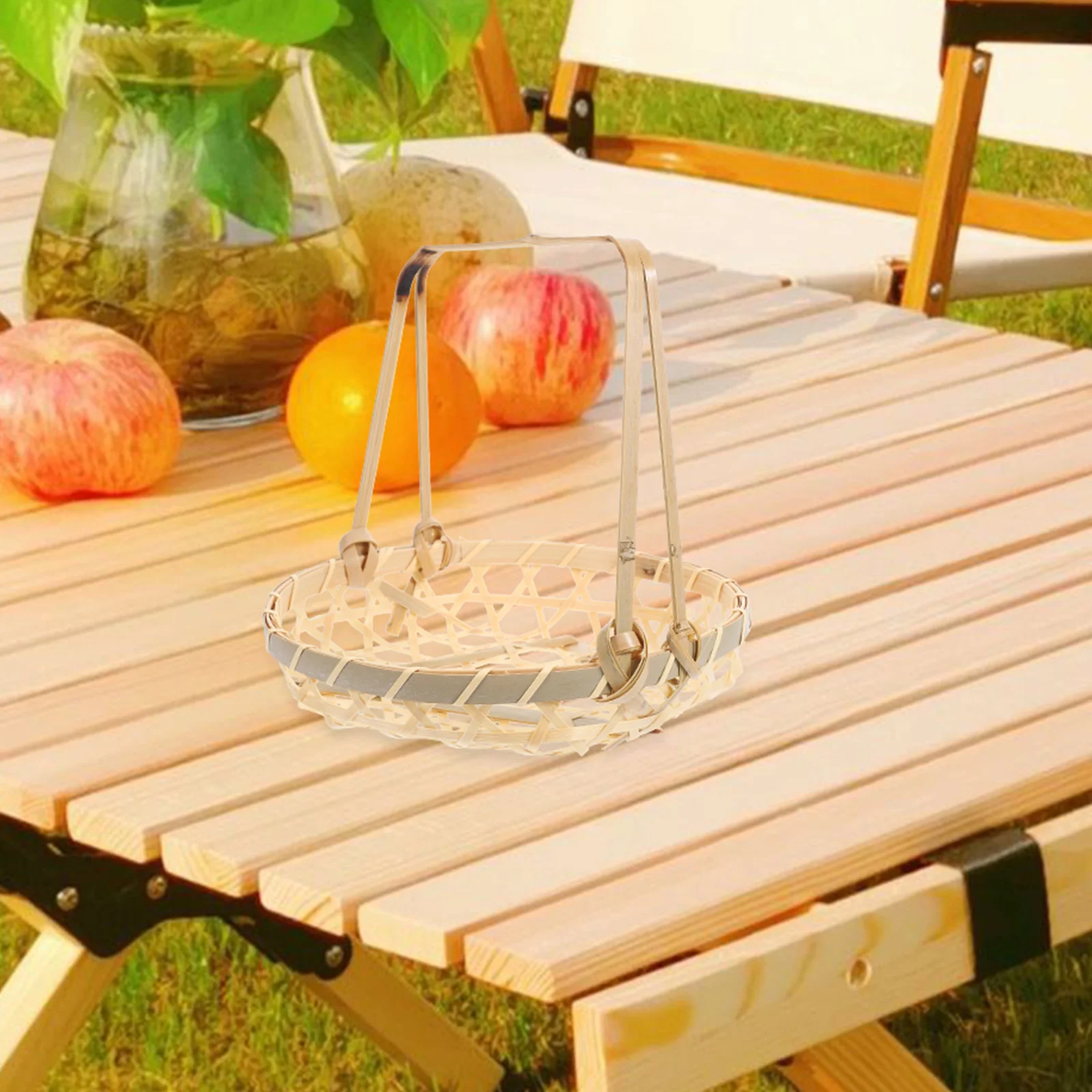

2pcs Bamboo Fruit Baskets with Handles for Kitchen Shopping Hand Woven Container Storage Basket Rural Style Home Decor