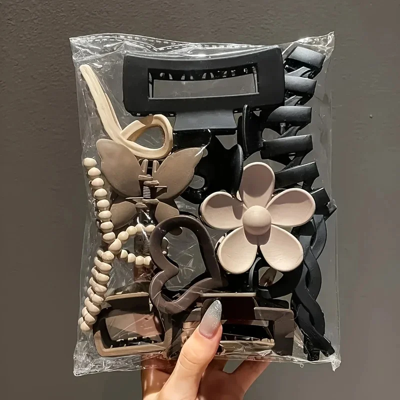 11Pcs 모듬 머리 발톱 클립 작업 여행 및 일일 사진 촬영을위한 다목적 우아하고 귀여운 헤어 액세서리 매트 디자인