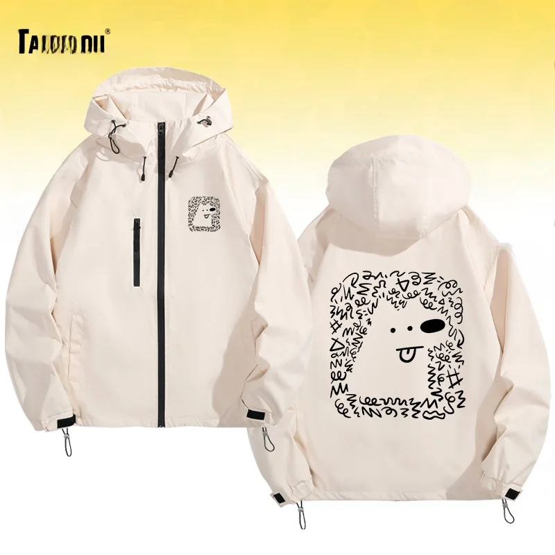 

Ветровка с принтом мультяшной собаки, свободного кроя, для повседневной носки, из полиэстера, на молнии, с капюшоном