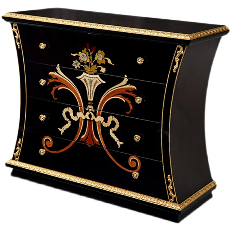 

European-style entrance cabinet neoclassical dining side cabinet luxury shell inlaid with gold foil mahogany core wood home