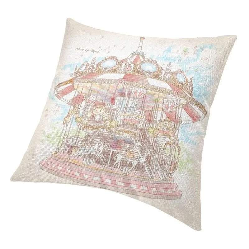 Pastel Circus Carousel Cushion Cover Double Side 3D Print Amusement Park Floor Pillow Case Sofa Cool Pillowcase Home Decoration