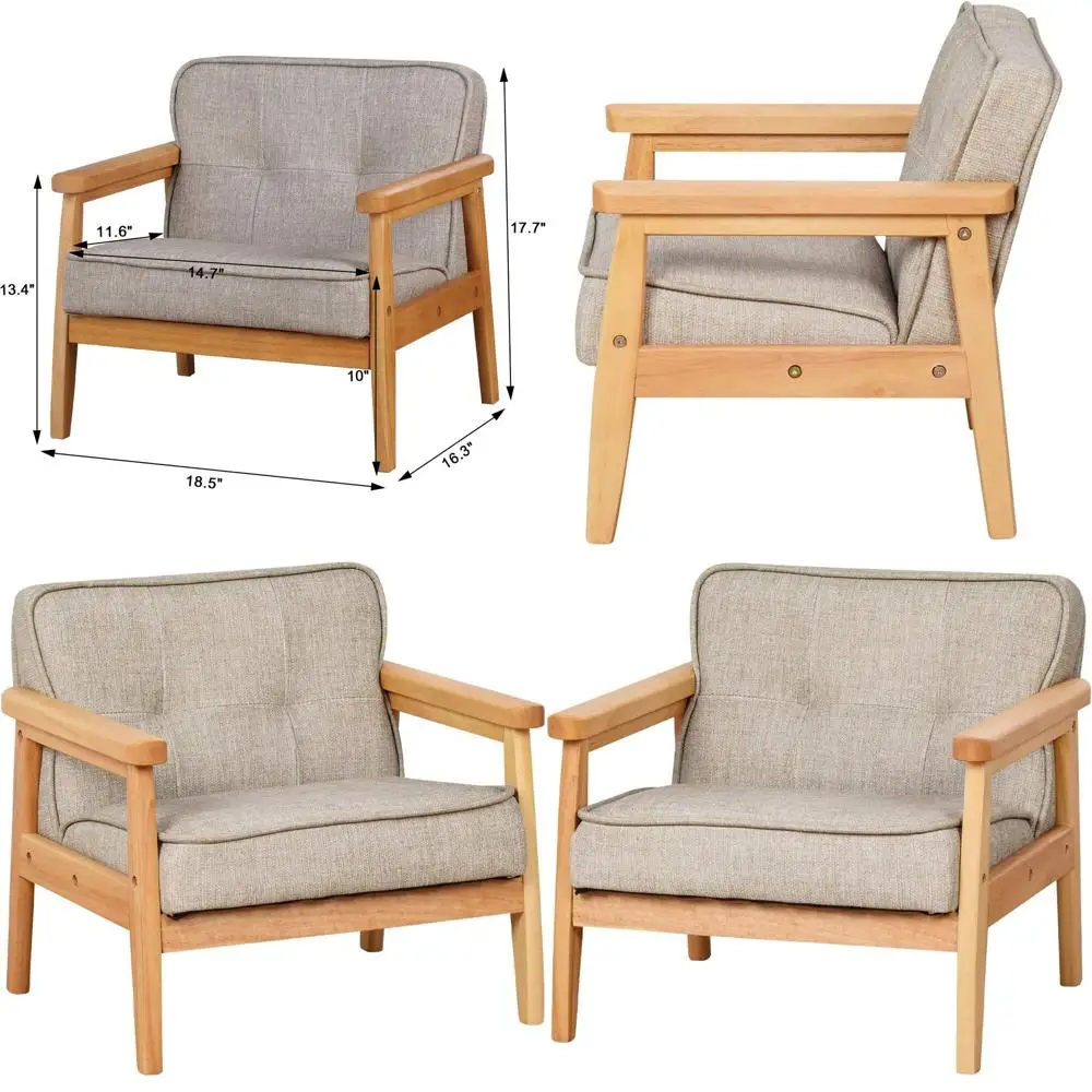 

Linen-Clad Upholstered Kids' Chair with Solid Wood and Armrests in Grey Tones