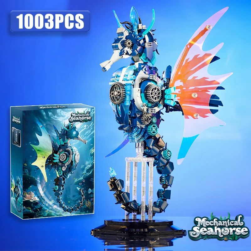 

Creative 1003Pcs Mechanical Seahorse Marine Animal Building Blocks Sea Horse Construction Bricks Collection Toys Children Gift