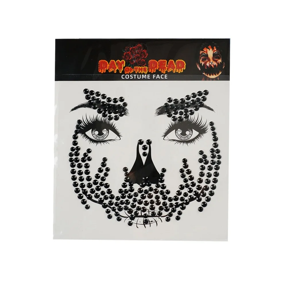 

Funny Rhinestone Face Sticker DIY Clown Makeup Halloween Fake Tattoo Cosplay Props Colorful Crystal Skull Face Sticker