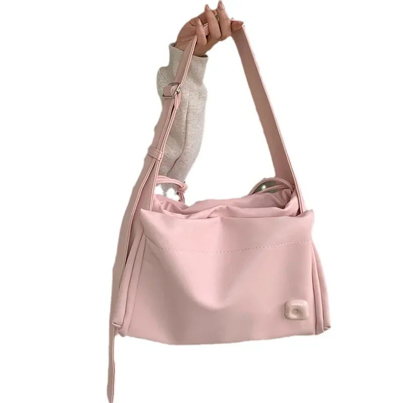 Large capacity pink student class leisure commuting tote large bag, new high-end texture single shoulder crossbody bag for women