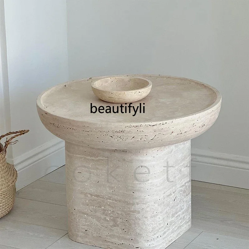 

Asmt51 ss Wabi Sand Wind Natural Roman Travertine Small Coffee Table Designer Living Room Sofa Side Table Round Side Table