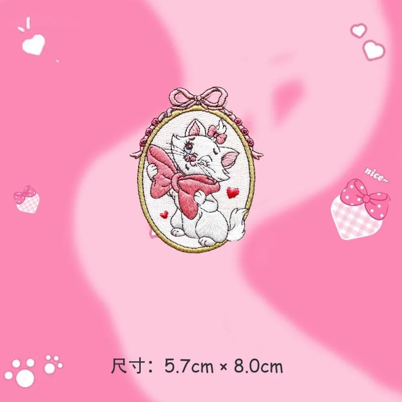 Disney Marie Cat Anime Cartoon Cute Embroidery Patch Creative Clothes Handbag Bag Self-Adhesive Paper Cloth Sticker Wholesale