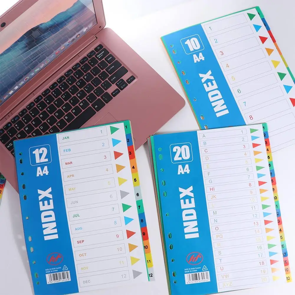 5/10/12/20/31Pages Index Separator Page Numbers PP Material Loose-leaf Dividers Colored 11Holes Binder Dividers Office Supplies