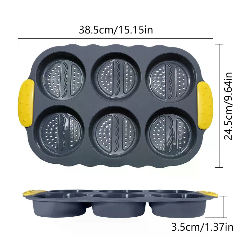 6-cavity Silicone Hamburger Bun Pan, Nonstick Loaf Pan & Heat Resistant Burger Bun Pans For Baking, Bread Pans For Baking