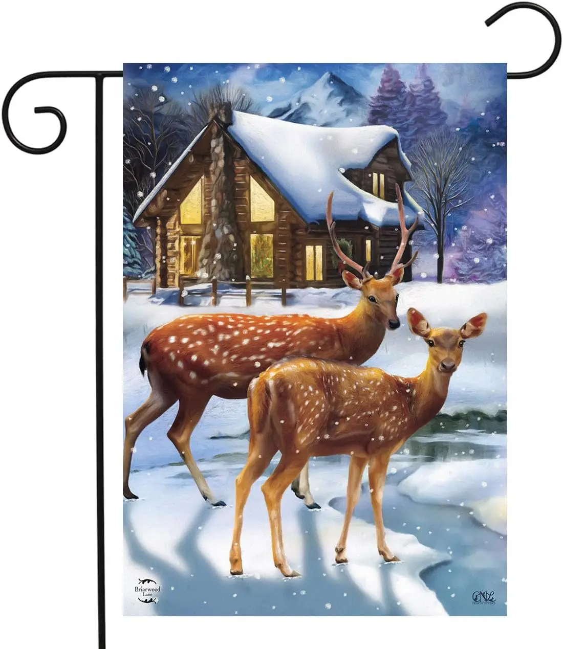 Winter Cabin Deer Garden Flag Snowy Scene 12.5