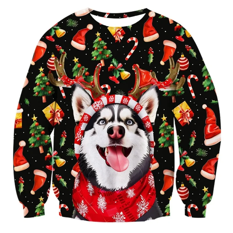 عيد الميلاد الكلب نمط هوديي للرجال سانتا كلوز الرنة ثلاثية الأبعاد طباعة البلوز الخريف طويلة الأكمام س الرقبة هوديس بلوزات فضفاضة