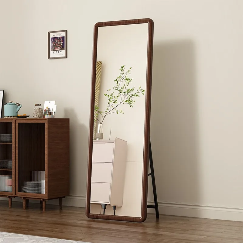 Solid wood full-body mirror, paulownia floor mirror, household high-value entrance living room full-length mirror, wall-mounted