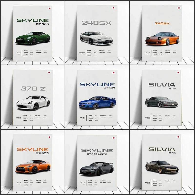 JDM Legendary Sports Car Canvas Wall Art Japanese R35 240SX R35 Retro Racing Poster Print Unframed Garage Decor Man Cave Gift