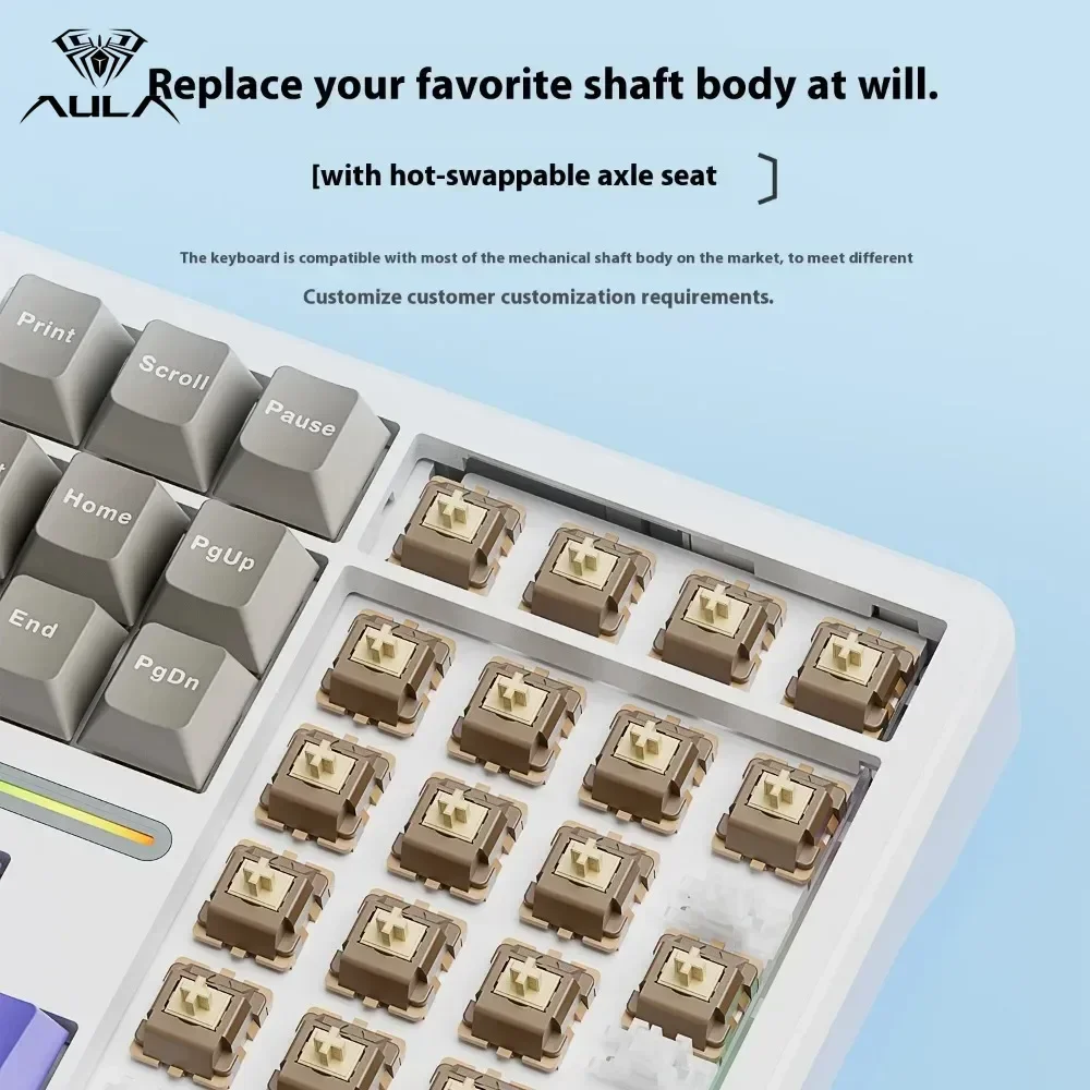 Keyboard Mekanis AULA F108 2.4G Nirkabel/Bluetooth/Kabel Gaming Keyboard 100% Tata Letak Pbt Keycaps Hot Swap RGB Keyboard