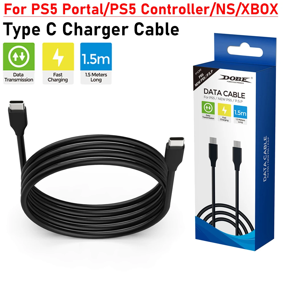 Cavo caricabatterie tipo C da 1,5 m Cavo dati USB C Cavo di ricarica tipo C Cavo maniglia per portale PS5 palmare/controller PS5/NS/XBOX