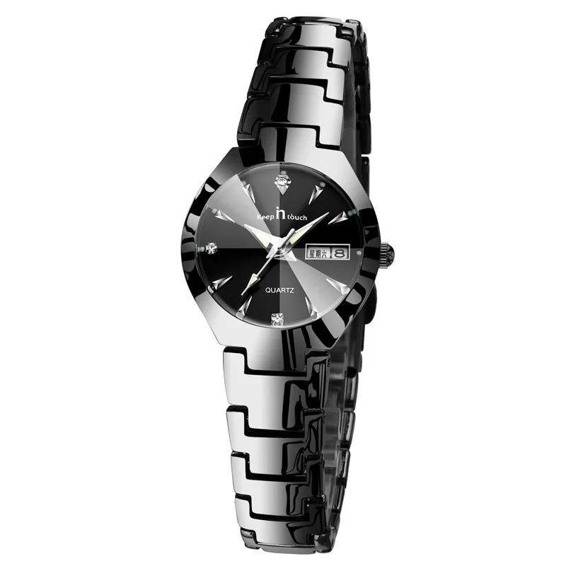 Reloj luminoso para hombre y mujer, cronógrafo de acero de tungsteno, resistente al agua, de cuarzo, con calendario