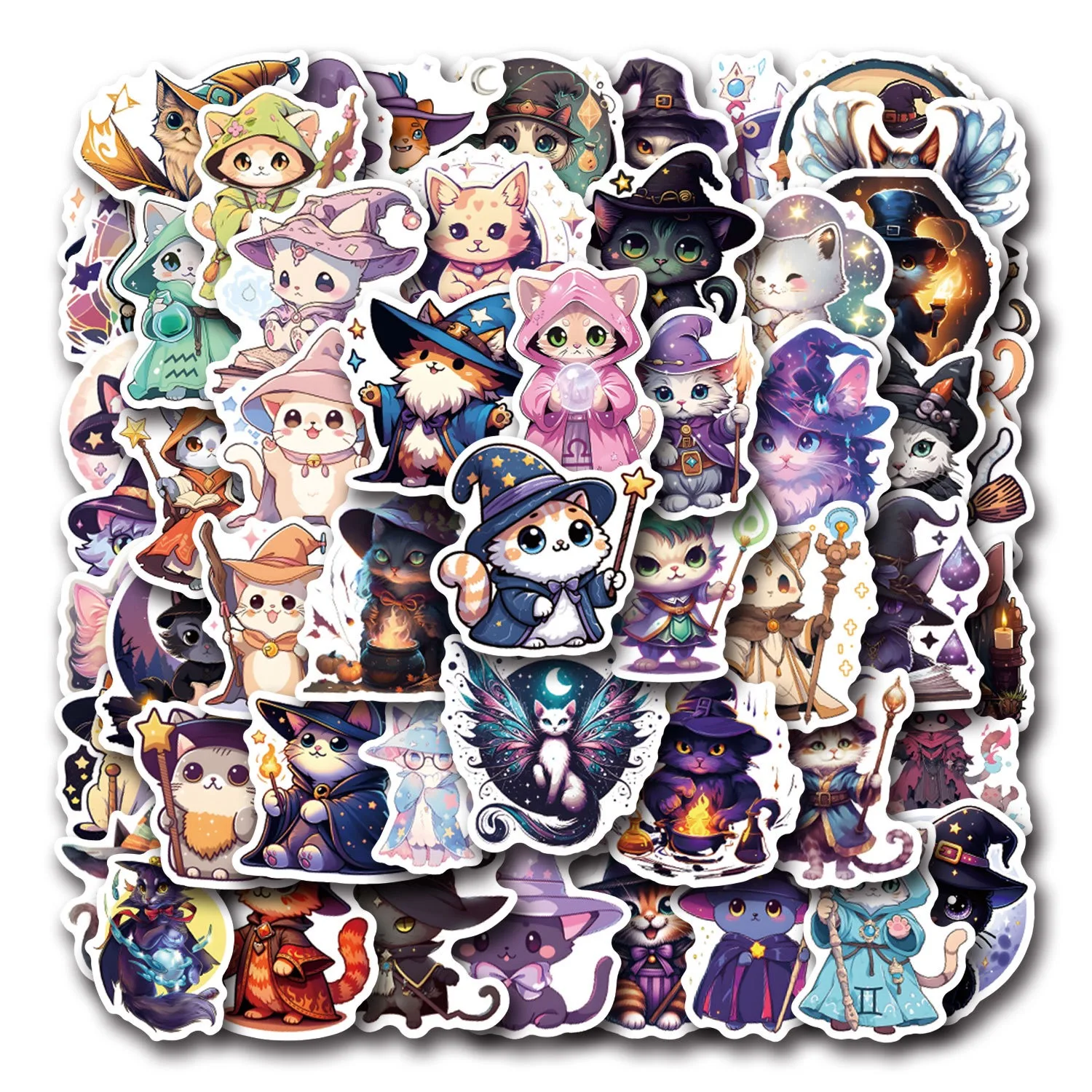 10/55pcs Cute Funny Magic Cat Graffiti Stickers Goth Decals DIY Scrapbook Skateboard Luggage Notebook Diary Graffiti Stickers