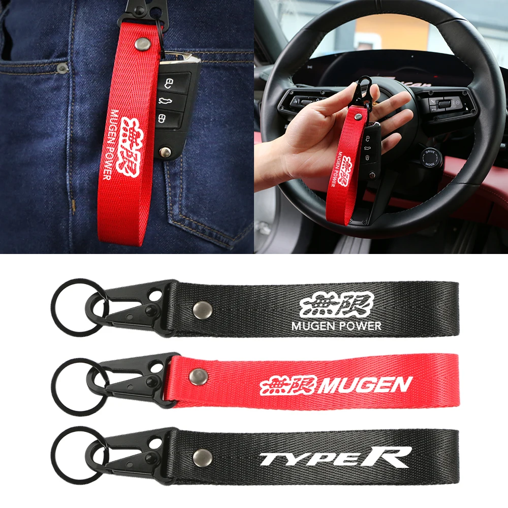 For Honda Civic Fk8 Fk7 Fk2 TypeR Crv Fit Mugen Car keytags Strap keychian Auto Badge Nylon Metal Key Chain Pendant Keyring