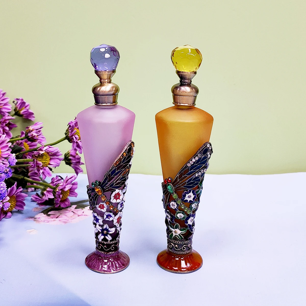 

25ml Metal Dragonfly Insect Glass Perfume Bottle Frosted Essential Oil Refillable Attar Bottle Factory Outlet#58919