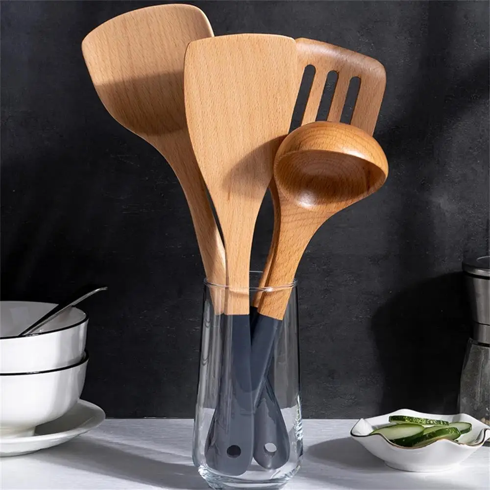 Multi Function Non Stick Wooden Turners Ladle Household Non-slip Stir-fry Utensils for Kitchen Long Handled Eco Cooking Gadgets