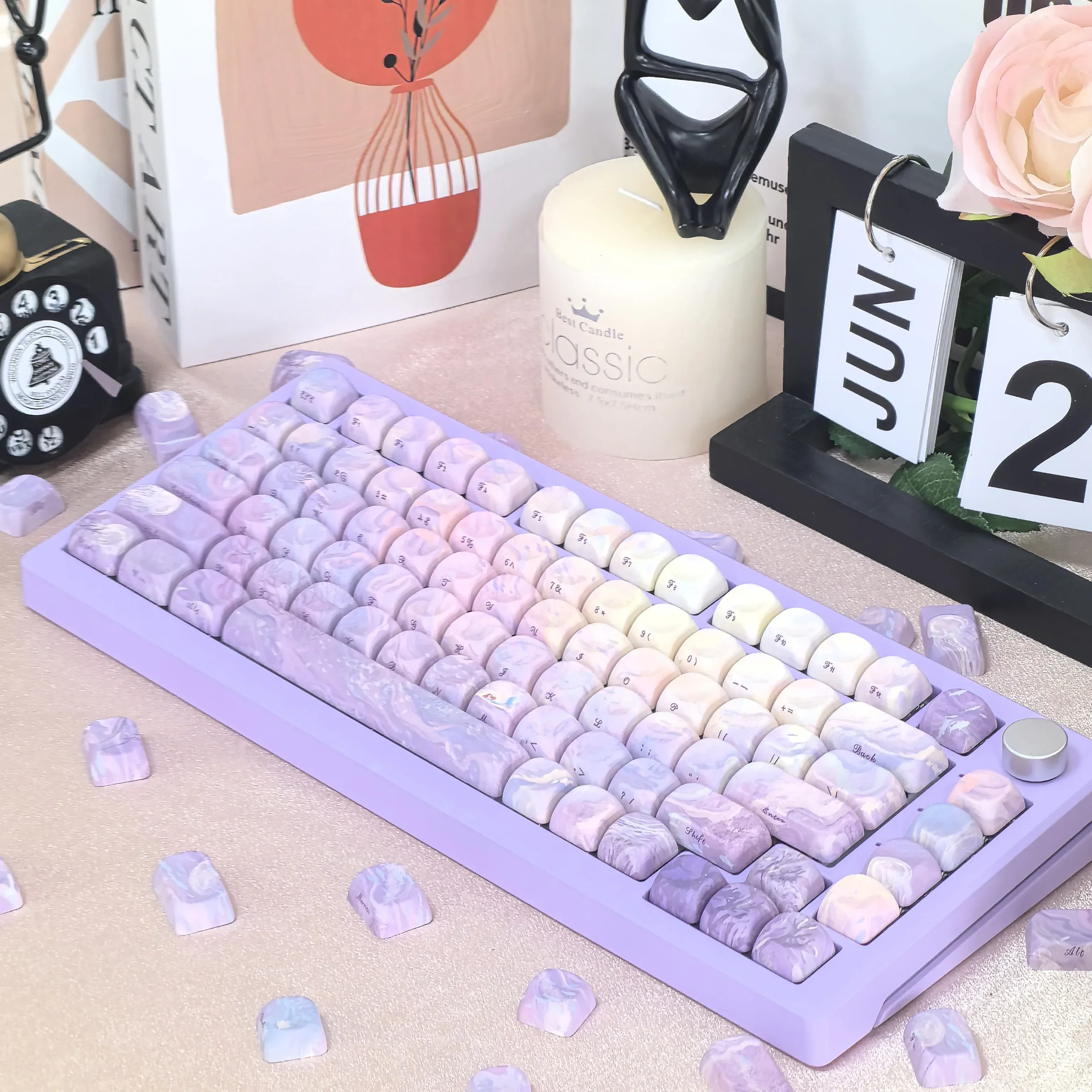 The Falling Mermaid Side Engraving Keycaps Dream Purple Keycap MOA/Cherry Profile for DIY Mechanical Keyboard Keycaps Giels gift