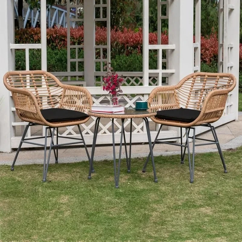 

3 Piece Wicker Patio Furniture Set Porch Furniture, Outdoor Bistro Set Patio Chairs with Table & Cushions