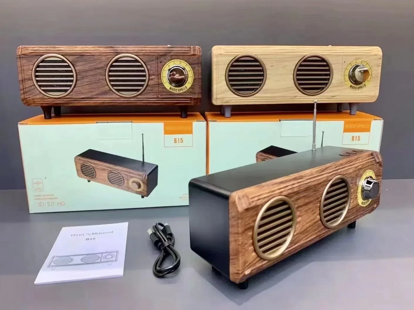 Creative retro wood grain bluetooth speaker, mini subwoofer, home outdoor card stereo