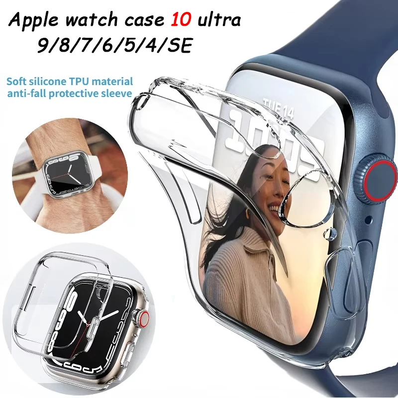 Silicone case For Apple watch Case 9 8 7 45mm 41mm TPU protective shell for iWatch 6 5 4 SE 44mm 40mm10 46mm 42mm Anti-fall Case